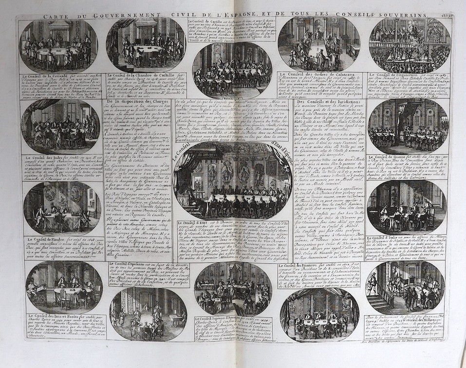 Henry Abraham Chatelain (1684-1743), fifteen engravings, French Genealogies and Regional Governments, largest 45 x 100cm, unframed